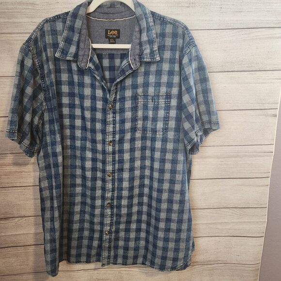 Lee XXL blue stone washed short sleeve men's button up shirt 10.7061 - Picture 1 of 7